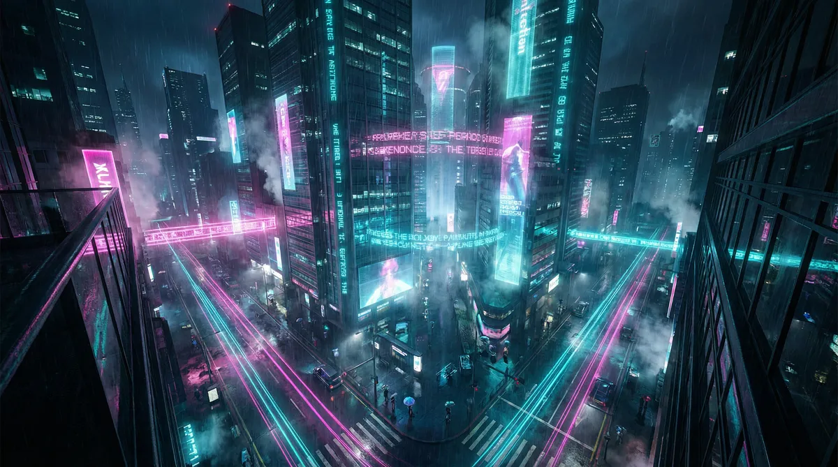 qiangjianpian 竖屏短剧平台首页背景 - 赛博朋克都市夜景